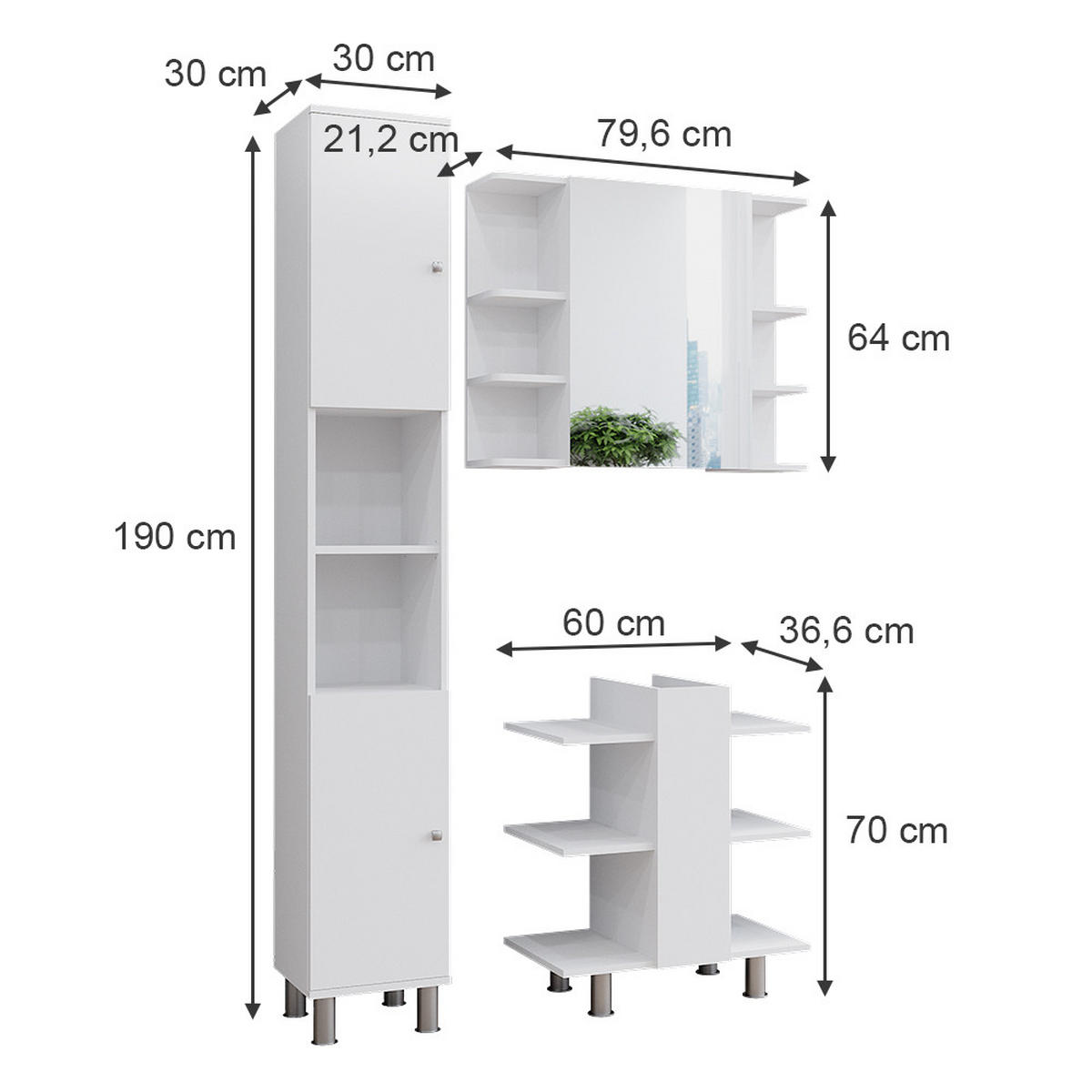 BADMÖBEL-SET Fynn Weiß 3 Teile, mit Hochschrank - Weiß, Holzwerkstoff (79.6/190/36.6cm) - Vicco