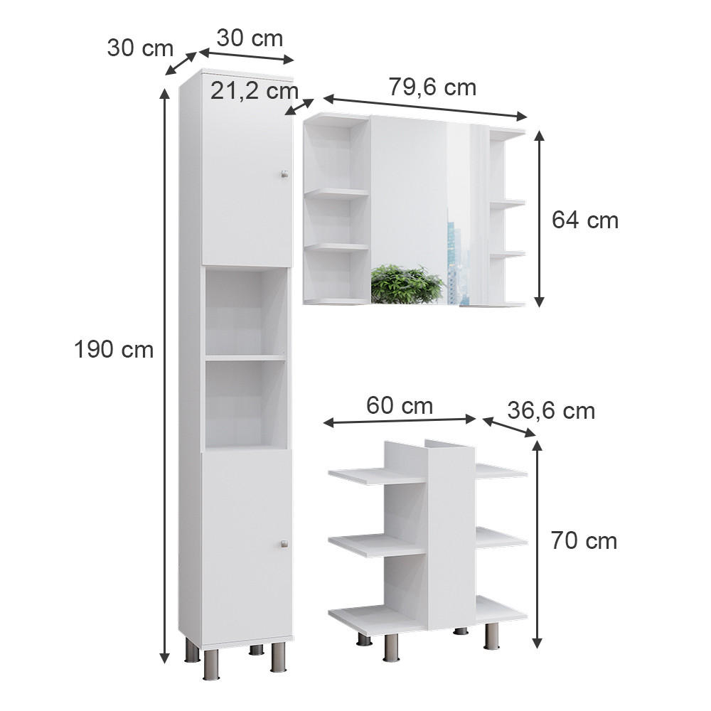 Thumbnail - Vicco Badmöbel-Set, Weiß, Weiß, Holzwerkstoff, 20 Fächer, nicht einzeln stellbar,Rechteckig, 79.6x190x36.6 cm, Badezimme...