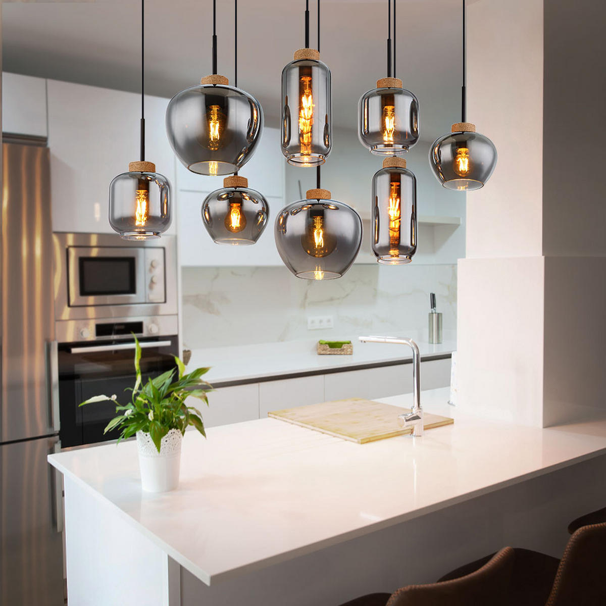 PENDELLEUCHTE Metall Schwarz-matt Rauchglas - Schwarz, Glas (105/40/120cm) - Globo Lighting