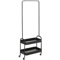 GARDEROBENSTÄNDER 56,5/31,5/152,5 cm mit Rollen, 2 Ablagen und Kleiderstange aus Stahl, Schwarz - Schwarz, Metall (56.5/152.5/31.5cm) - Redom