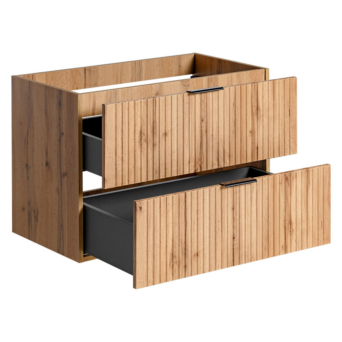 WASHTISCHKOMBI ADEN SET1 Profilierte Fronten Eiche - Eichefarben/Schwarz, Glas/Holzwerkstoff (80/75/46cm) - Komodee