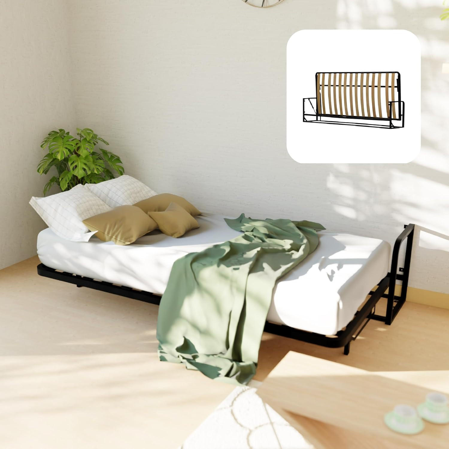 WANDBETT Murphy Classik 200x90 Horizontal, mit Gasdruckfeder-Mechanismus - Graphitfarben/Schwarz, Metall (200/90cm) - WallBedKing