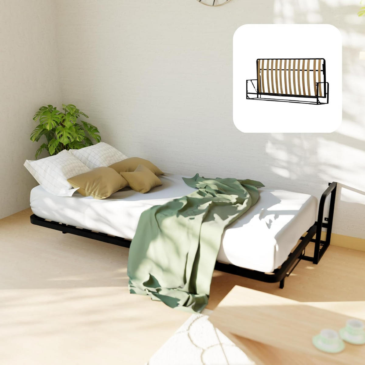 WANDBETT Murphy Classik 200x90 Horizontal, mit Gasdruckfeder-Mechanismus - Graphitfarben/Schwarz, Metall (200/90cm) - WallBedKing