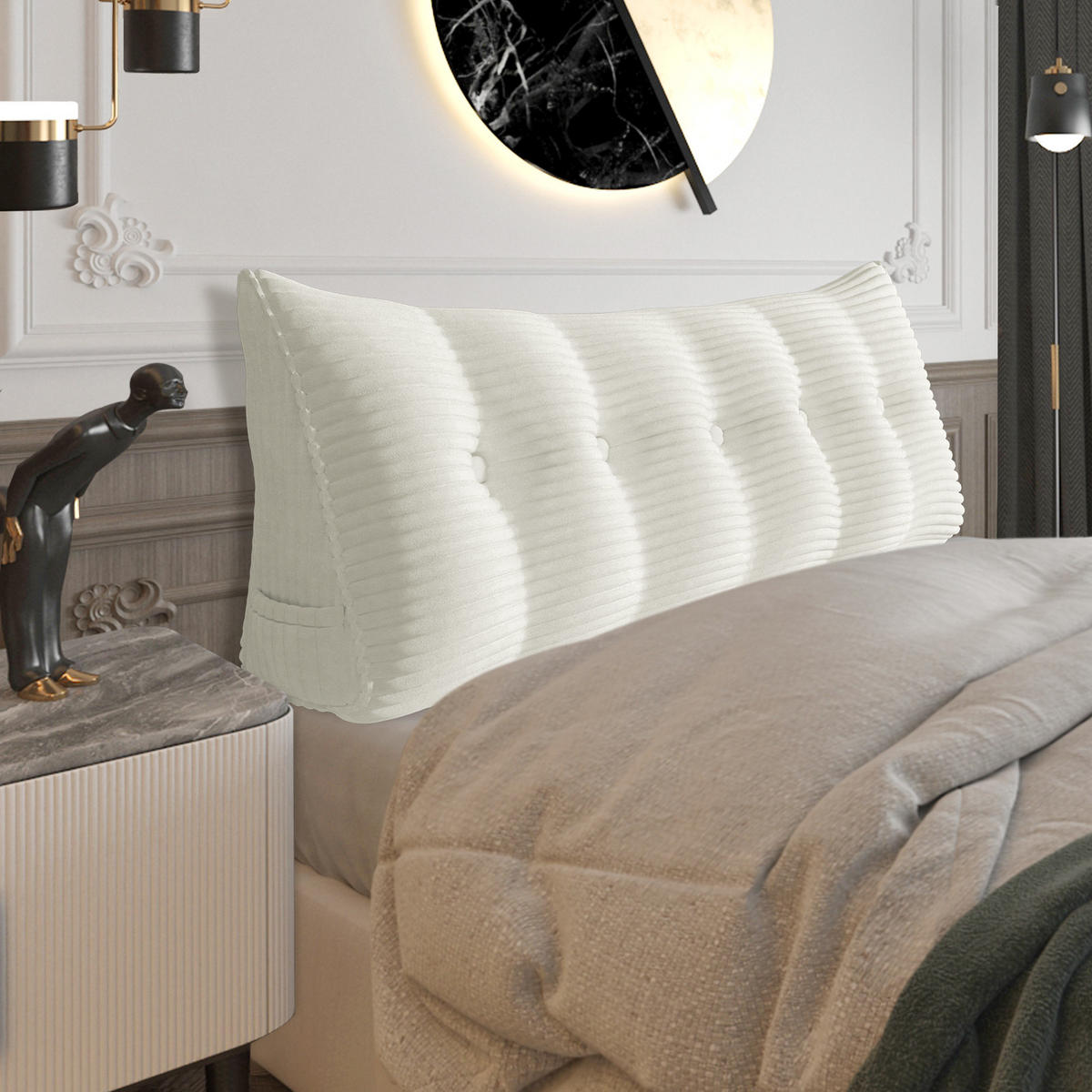 RÜCKENKISSEN für Bett Kord Weiß 160 cm - Weiß, Textil (50/160cm) - Vercart