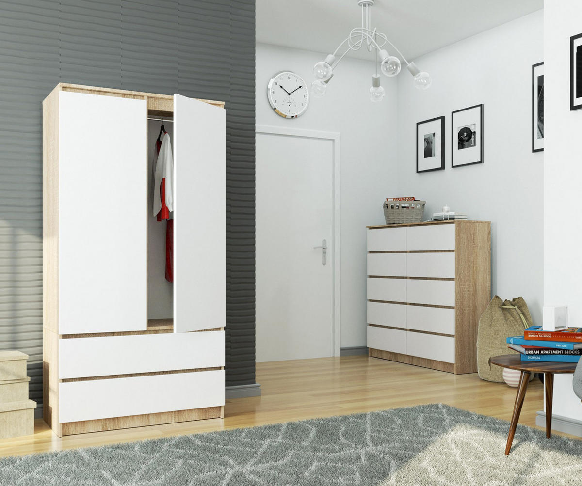 KLEIDERSCHRANK Sonoma Eiche, Weiß 180x51x90 cm - Weiß/Sonoma Eiche, Holzwerkstoff (180/180/51cm) - Akord