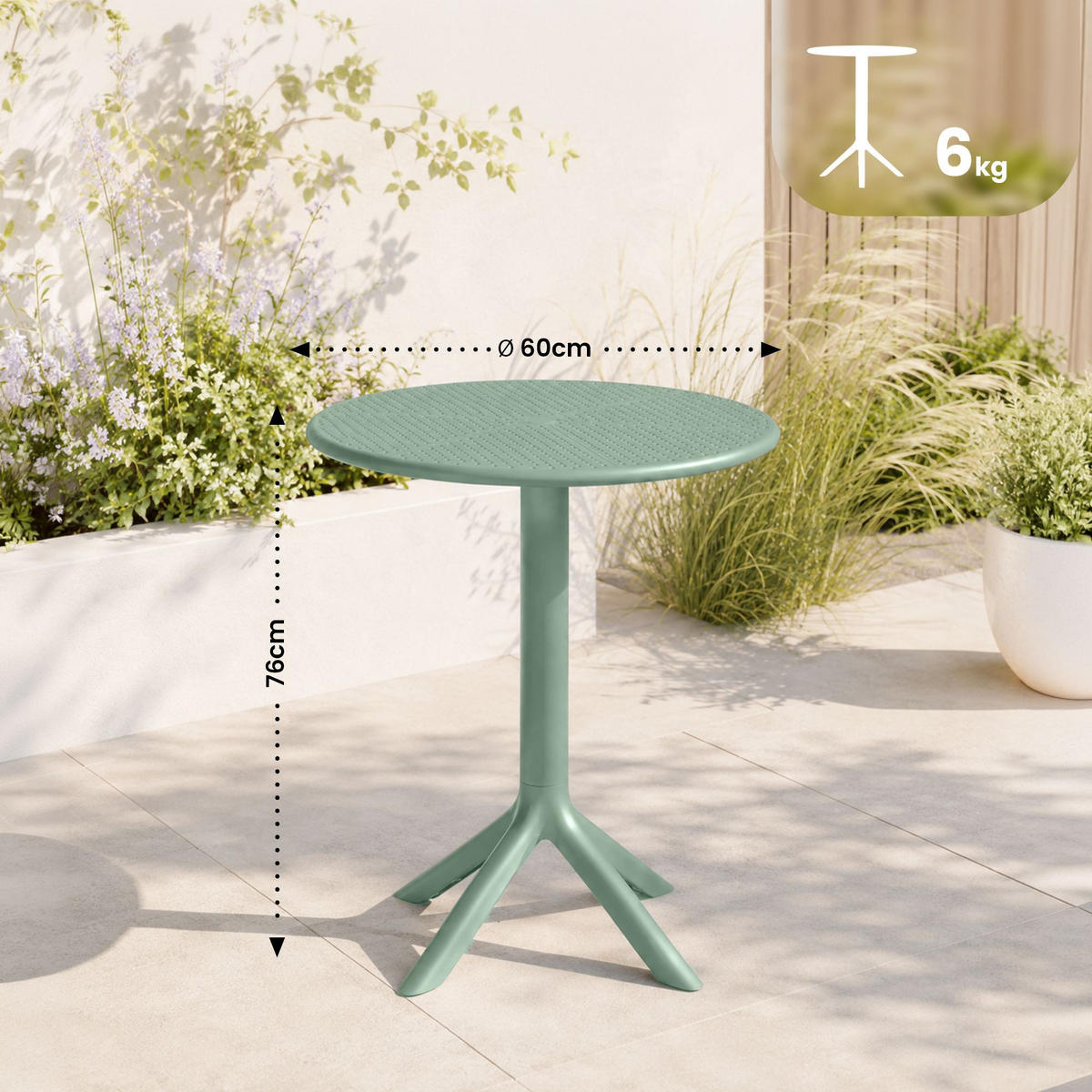 GARTENTISCH rund Ø60 cm Kunststoff Oliv - Olivgrün, Kunststoff (60/60/76cm) - CLP
