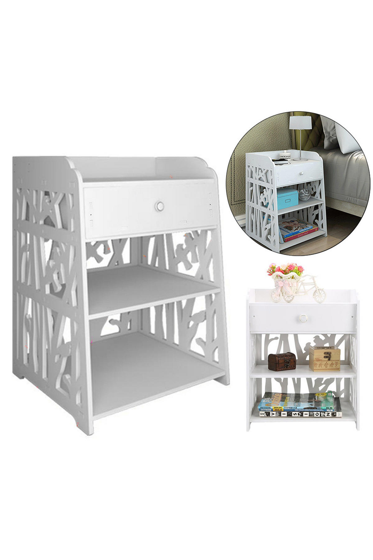 NACHTTISCH Schublade Fächer aus WPC-Platten in Weiß Elegentes und modernes Design Einfache Montage 40 x 30 x 50 cm - Weiß, Holzwerkstoff (40/50/30cm) - Livingandhome