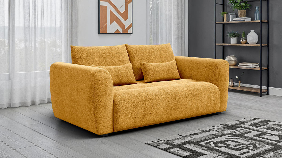 SOFA SORENO 3-Sitzer, gelb - Gelb/Schwarz, Holz/Textil (214/94/114cm) - Courtois Laville
