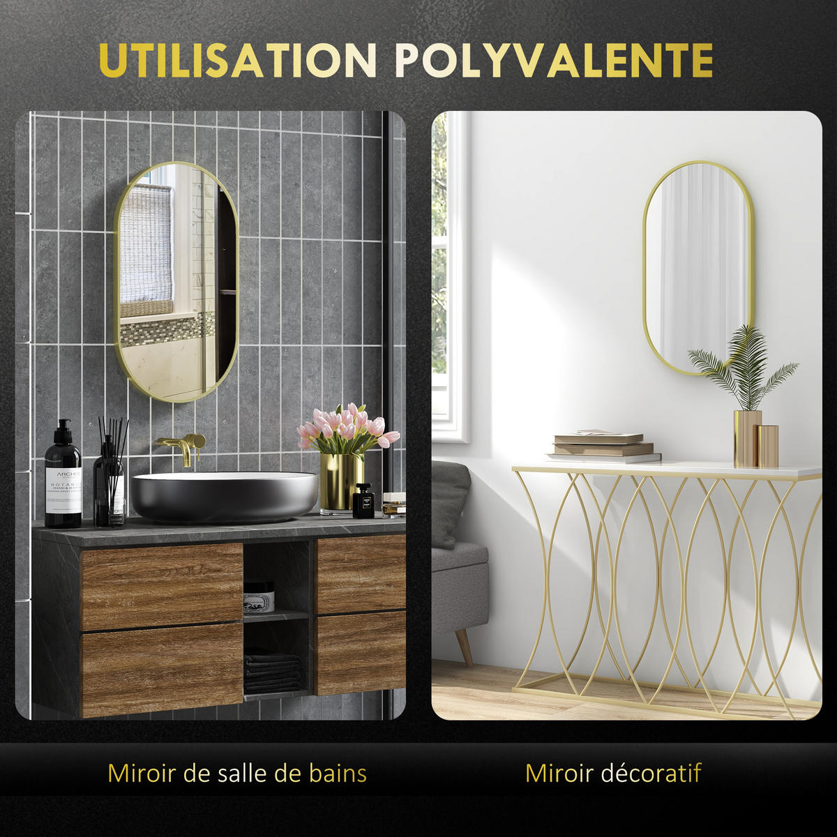 WANDSPIEGEL Goldfarben Oval 40/70 cm - Goldfarben, Metall (40/70/3cm) - PANGIVO