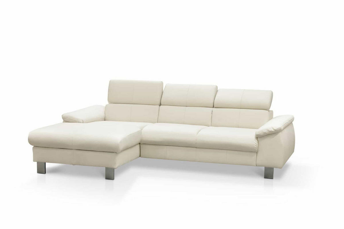 ECKSCHLAFSOFA mit Echtlederbezug, Schlaffunktion & Bettkasten - Chromfarben/Eiche Bianco, Leder/Holz (244/166cm) - Cotta