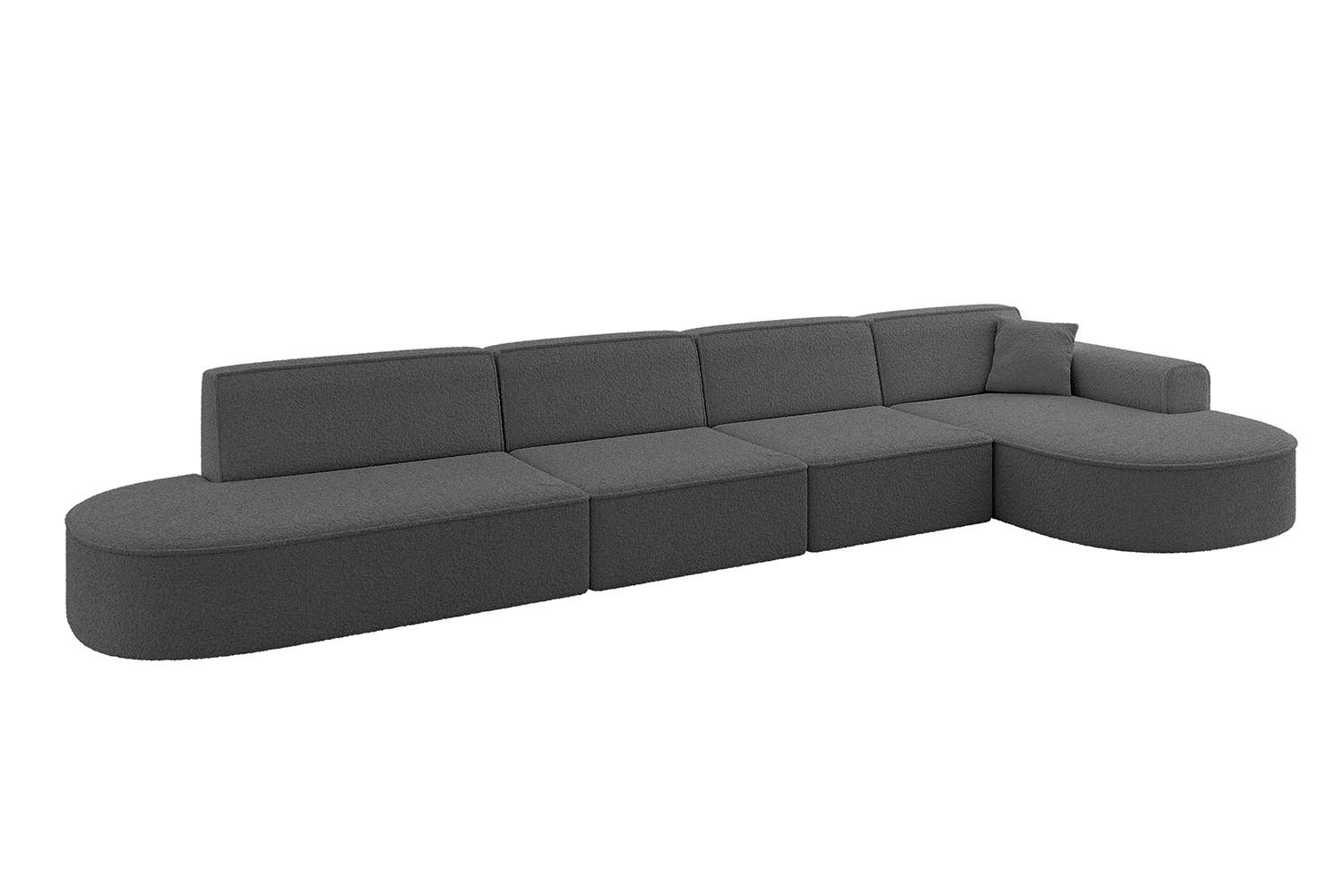 ECKSOFA Ottomane Rechts MARI-L3 - 402x163x73,5 cm Grau Bouclé - Schwarz/Grau, Holzwerkstoff/Kunststoff (402/163cm) - ALTDECOR