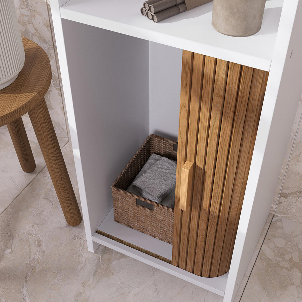 HOCHSCHRANK Norea, Eiche/Weiß, 34 x 170 cm - Eichefarben/Weiß, Holzwerkstoff (34/170/30cm) - Vicco