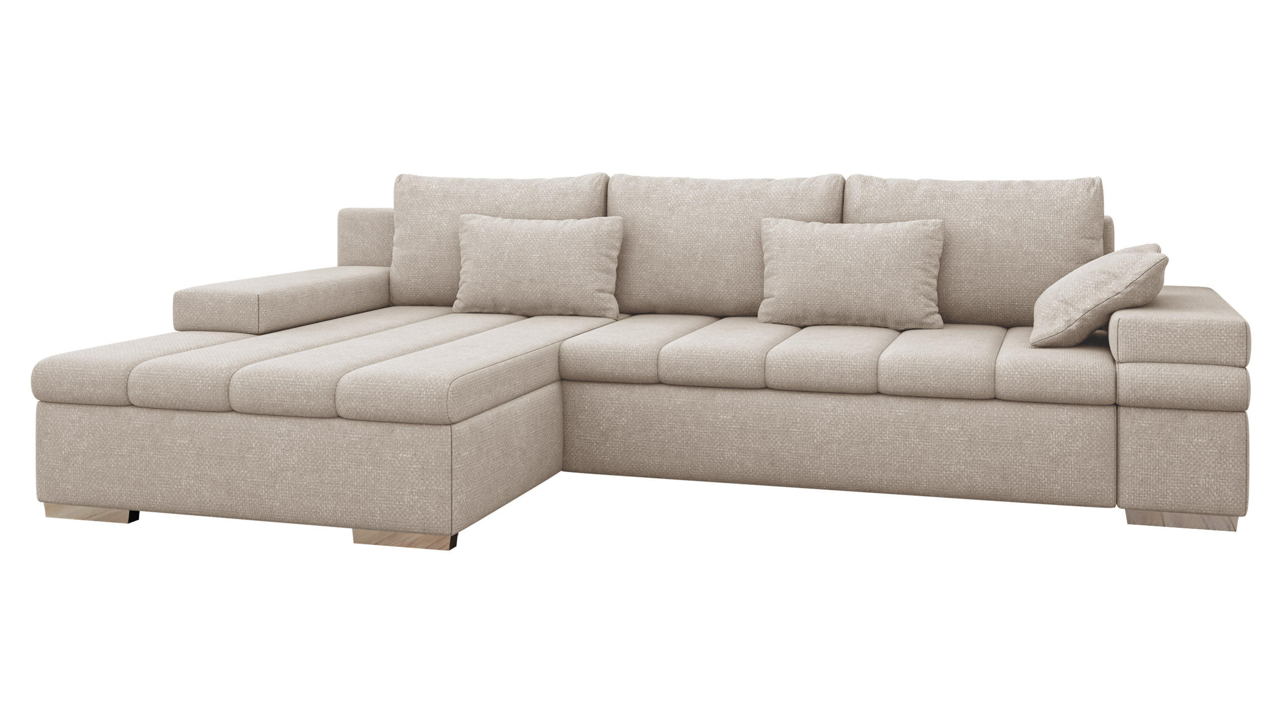 ECKSOFA Bangkok Premium, Seite: Links - Silberfarben/Naturfarben, Holz/Textil (310/175cm) - MIRJAN24