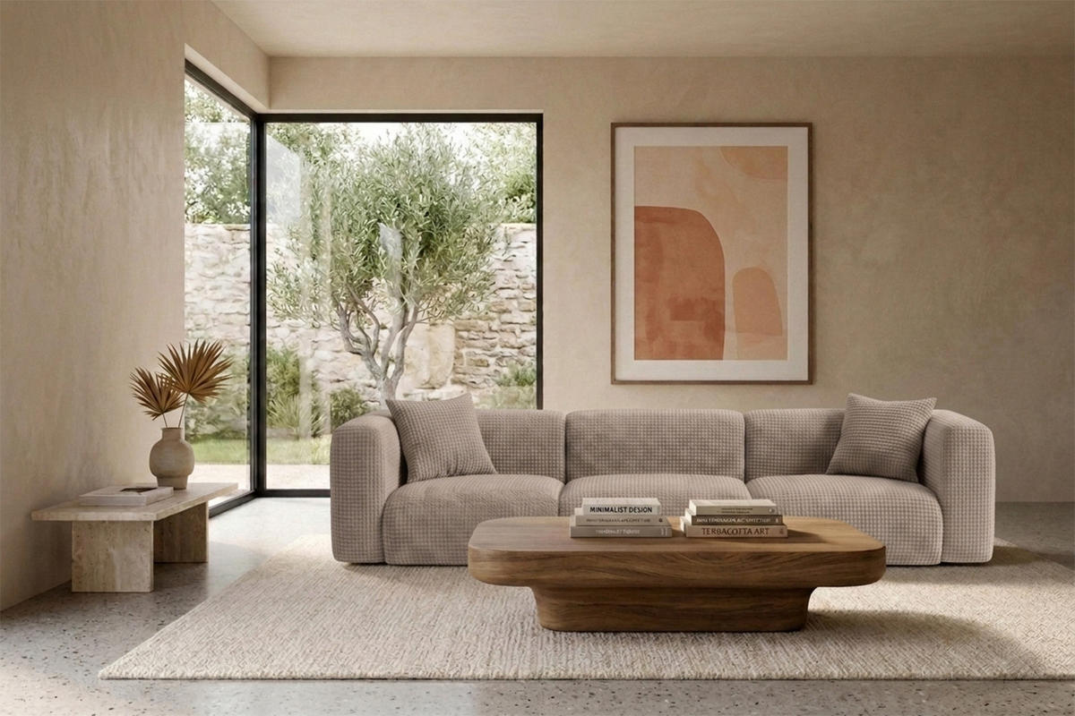 SOFA 3-Sitzer, Chenille-Stoff Cremona, Beige, GRETA - Beige, Holz (319/70/89cm) - Kaiser Möbel