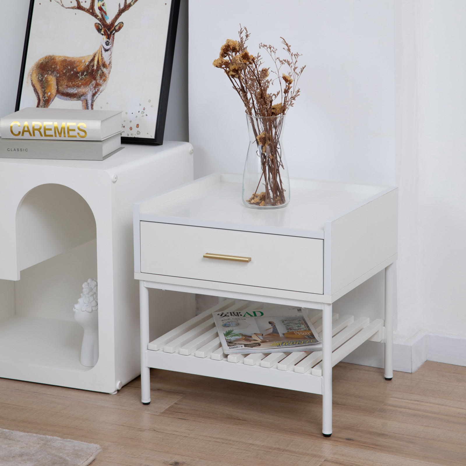 Thumbnail - Svita Nachttisch, Weiß, Metall, Rechteckig, 45x44x40 cm, Schlafzimmer, Nachttische