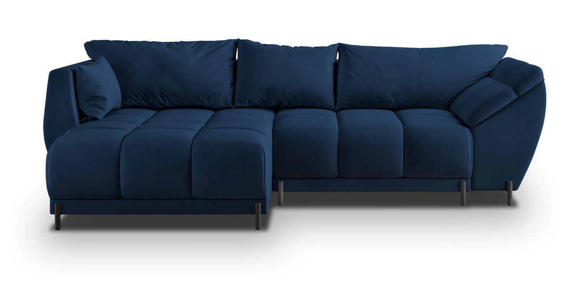ECKSOFA VESTANO L-S Blau Velours-Stoff mit Schlaffunktion - Blau, Holz (287/182cm) - MASSENO