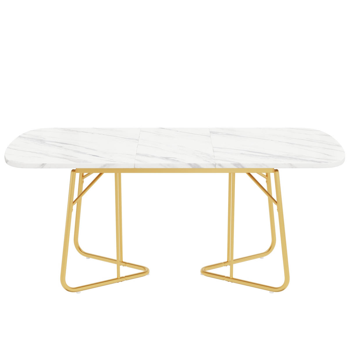 ESSTISCH 140-180x80 cm in Weiß aus MDF mit Marmoroptik und vergoldeten Metallbeinen, erweiterbar - Weiß, Holzwerkstoff (80/180/75cm) - Modfu