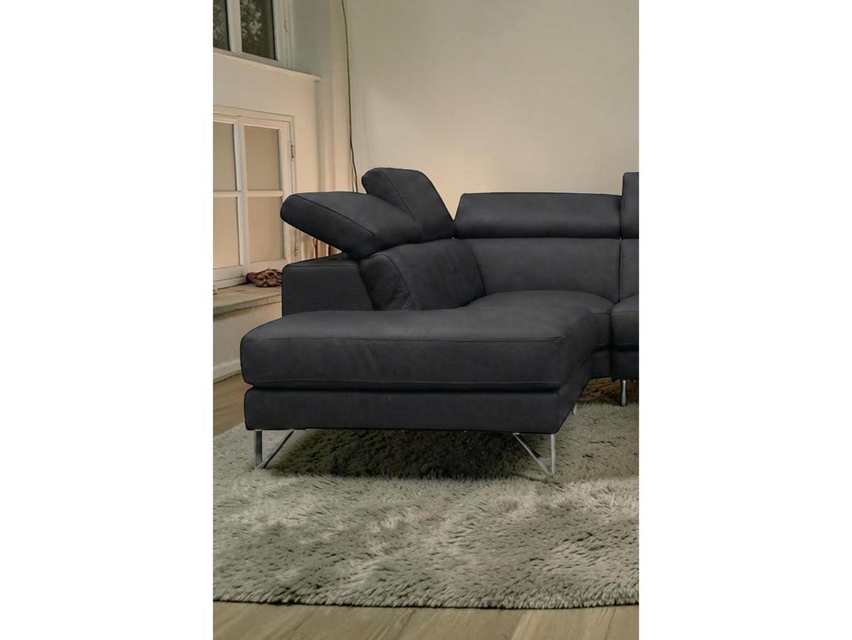 ECKSOFA Antares Echtleder mit 1 x Relaxfunktion Schwarz - Schwarz, Leder/Metall (224/276cm)