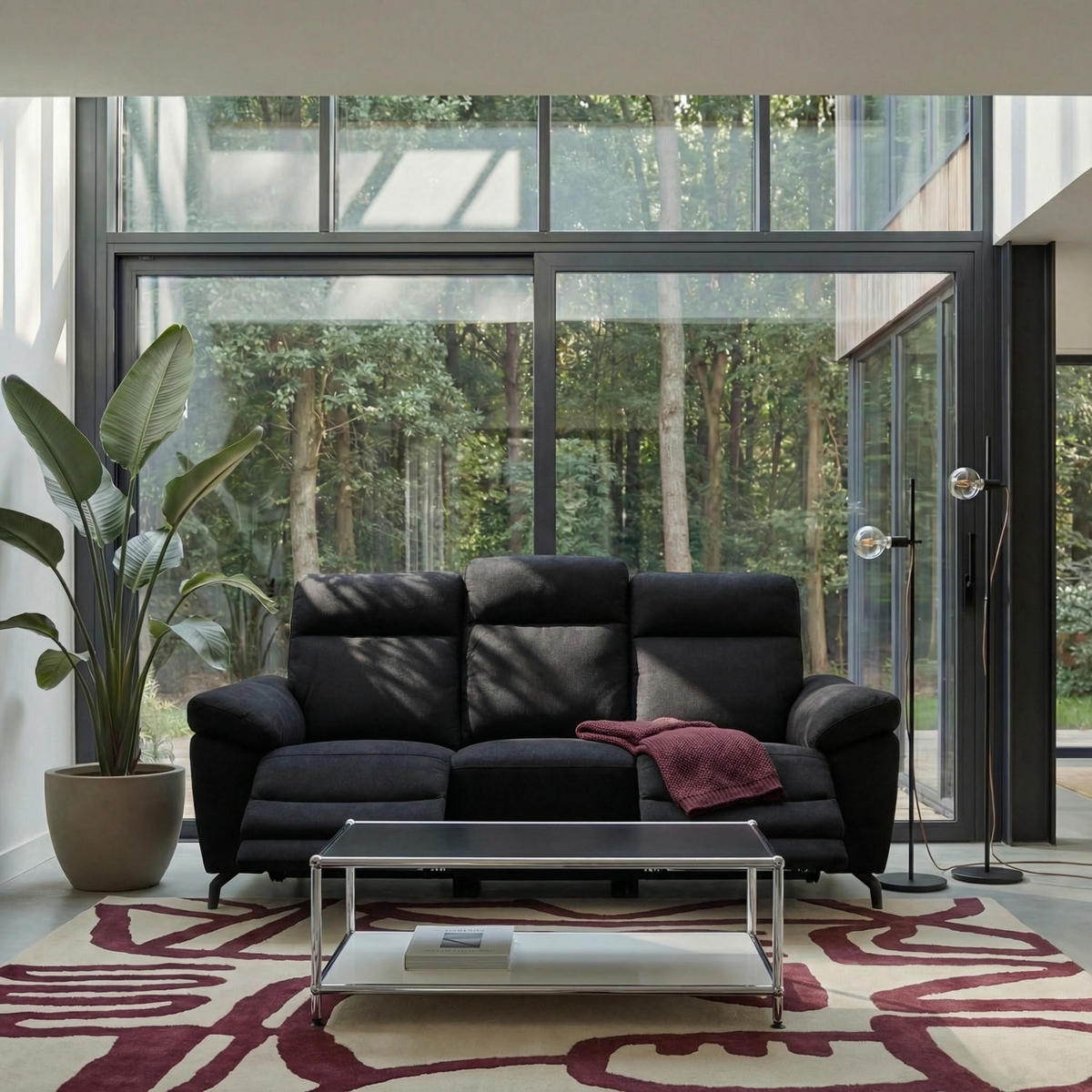 DREISITZER-SOFA Mikrofaser Schwarz - Schwarz, Leder/Metall (222/101/96cm) - Furnhouse