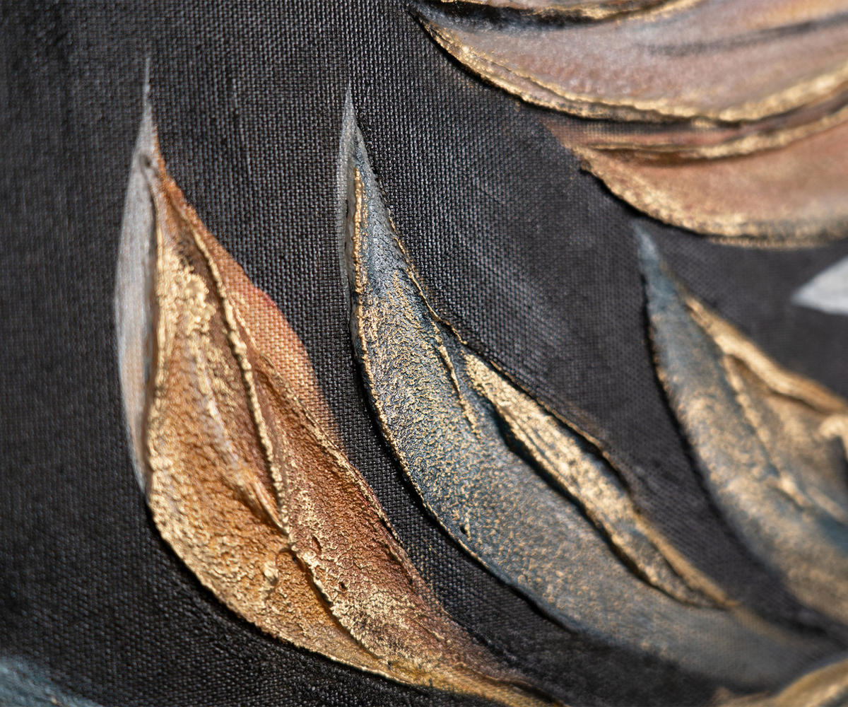GEMÄLDE Goldene Blätter Schattenfugenrahmen Schwarz-Gold 140x100 cm - Schwarz Hochglanz, Holz (140/100cm) - YS-art gallery