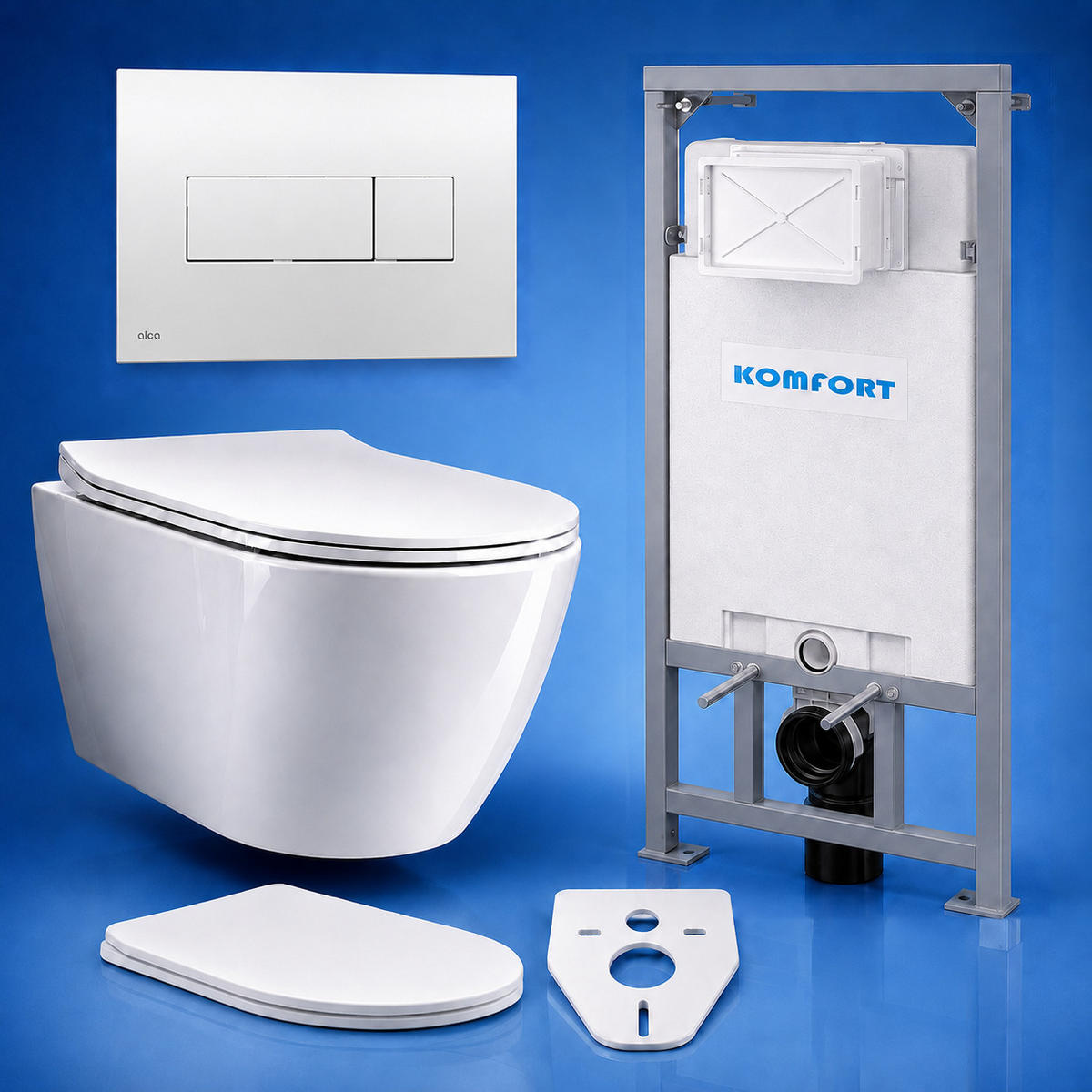 WC-SET ROLO Weiß, Slim-Sitz, Vorwandelement und Betätigungsplatte M371 Chrom - Weiß, Keramik (53/119.5/48.5cm) - bad land