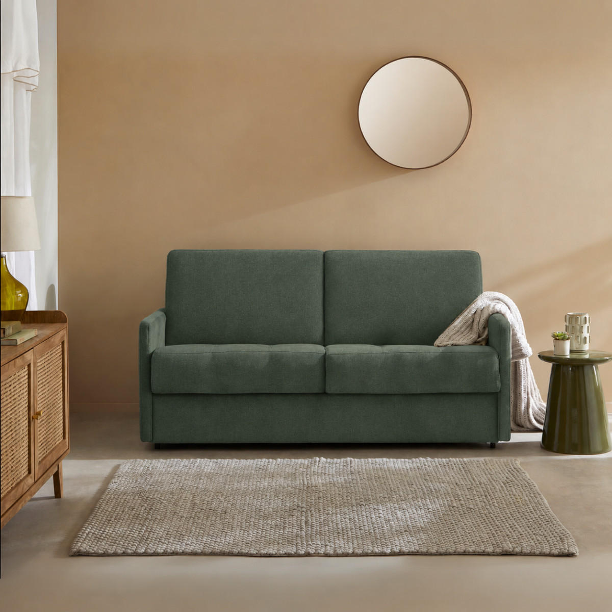 SCHLAFSOFA 3-sitzer mit express-Öffnung in stoff cosenza 87/175/100 cm - Grün, Holz (100/87/175cm) - Calicosy
