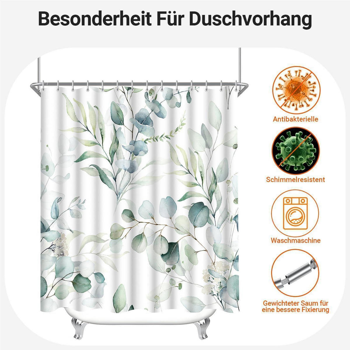 DUSCHVORHANG Blatt 180 x 170 cm Polyester Wasserabweisend Waschbar - Multicolor, Textil (180/170cm)