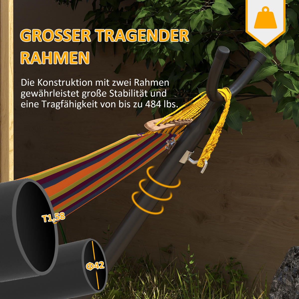 HÄNGEMATTENGESTELL, Stahl, Schwarz - Schwarz, Metall (290/120/115cm) - Outsunny