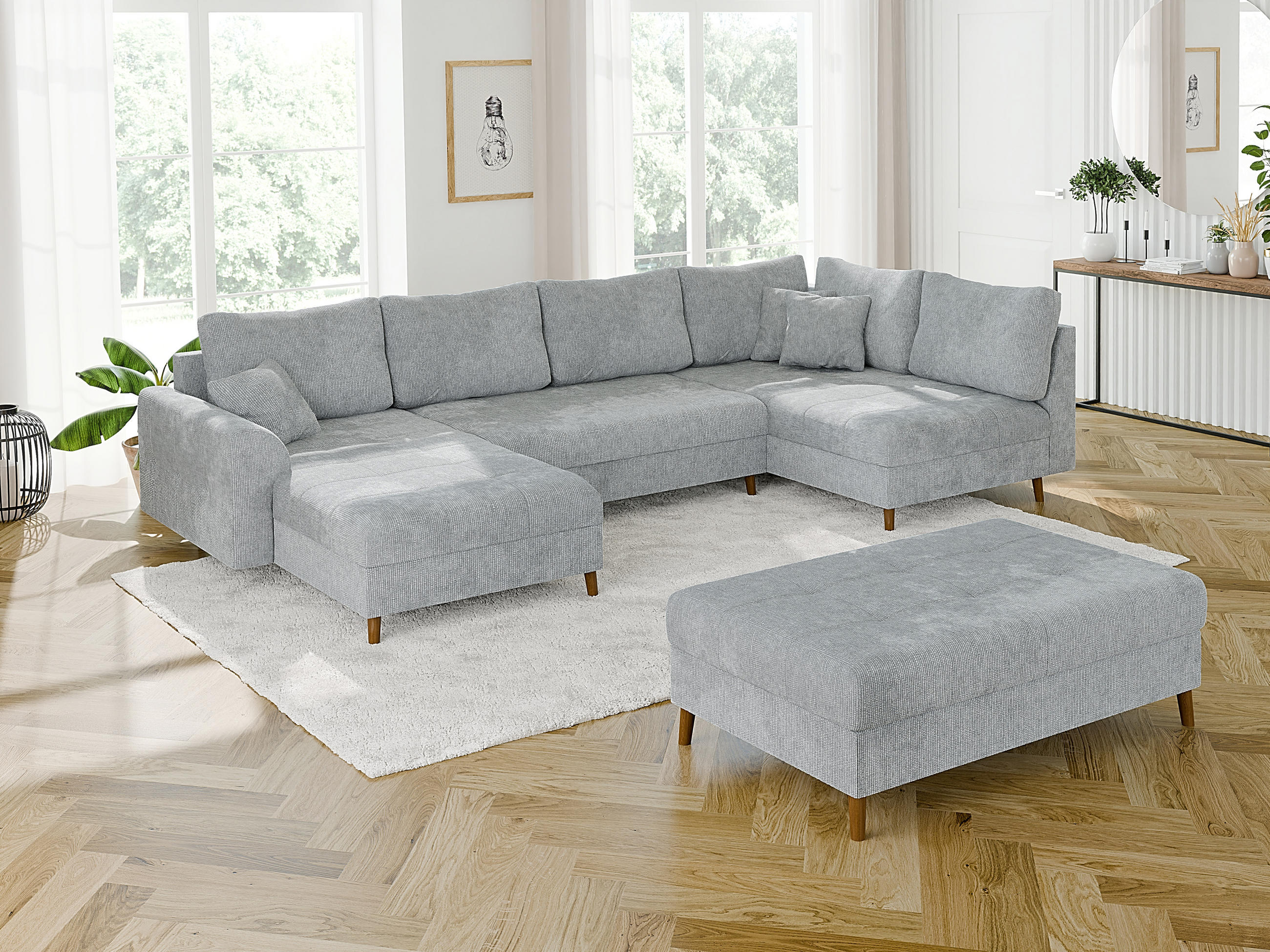 Thumbnail - S-Style Möbel Wohnlandschaft, Hellgrau, Textil, Echtholz,Buche, Birke, 8-Sitzer, Füllung: Silikon,Silikon,Polyetherschau...