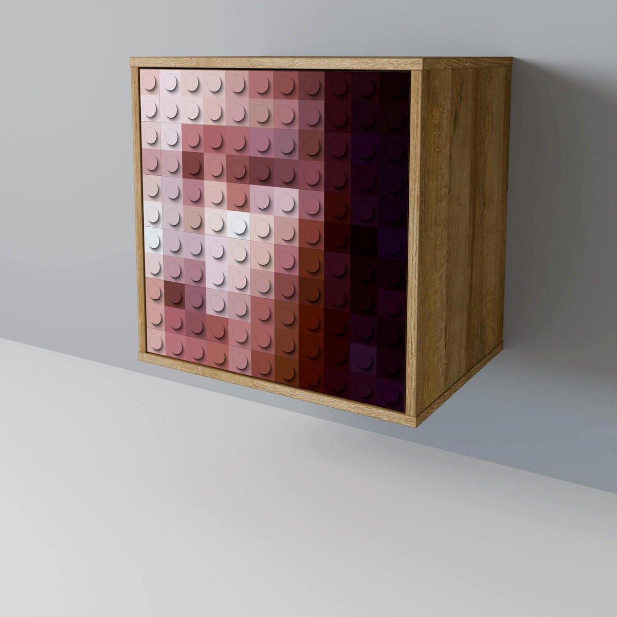 SIDEBOARD CONSTRUCTIVE ART, Eichefarben, 57,5x42x72,5 cm, Schwarze Metallfüße - Eichefarben/Multicolor, Holzwerkstoff/Metall (57.5/72.5/42cm) - SpaceRebels