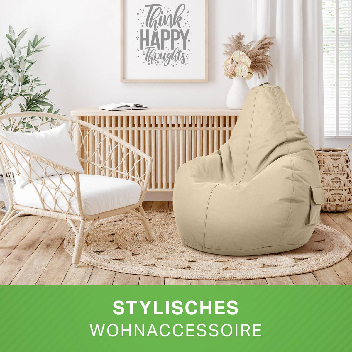 SITZSACK + Hocker "Cozy+Stay" 2er Set - Beige, Textil (70/90/80cm) - Green Bean