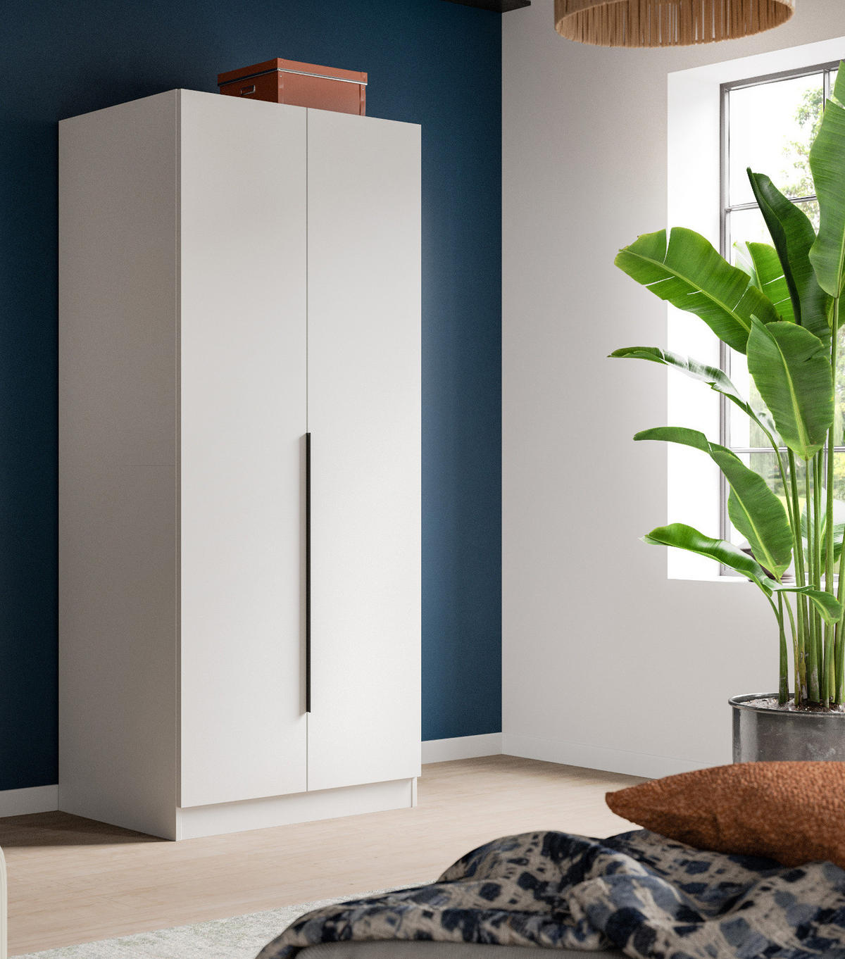 KLEIDERSCHRANK weiß 2-türig 80 x 181 cm, Drehtürenschrank mit Kleiderstange - Schwarz/Weiß, Holzwerkstoff/Kunststoff (80/181/52cm) - Inn.Furn