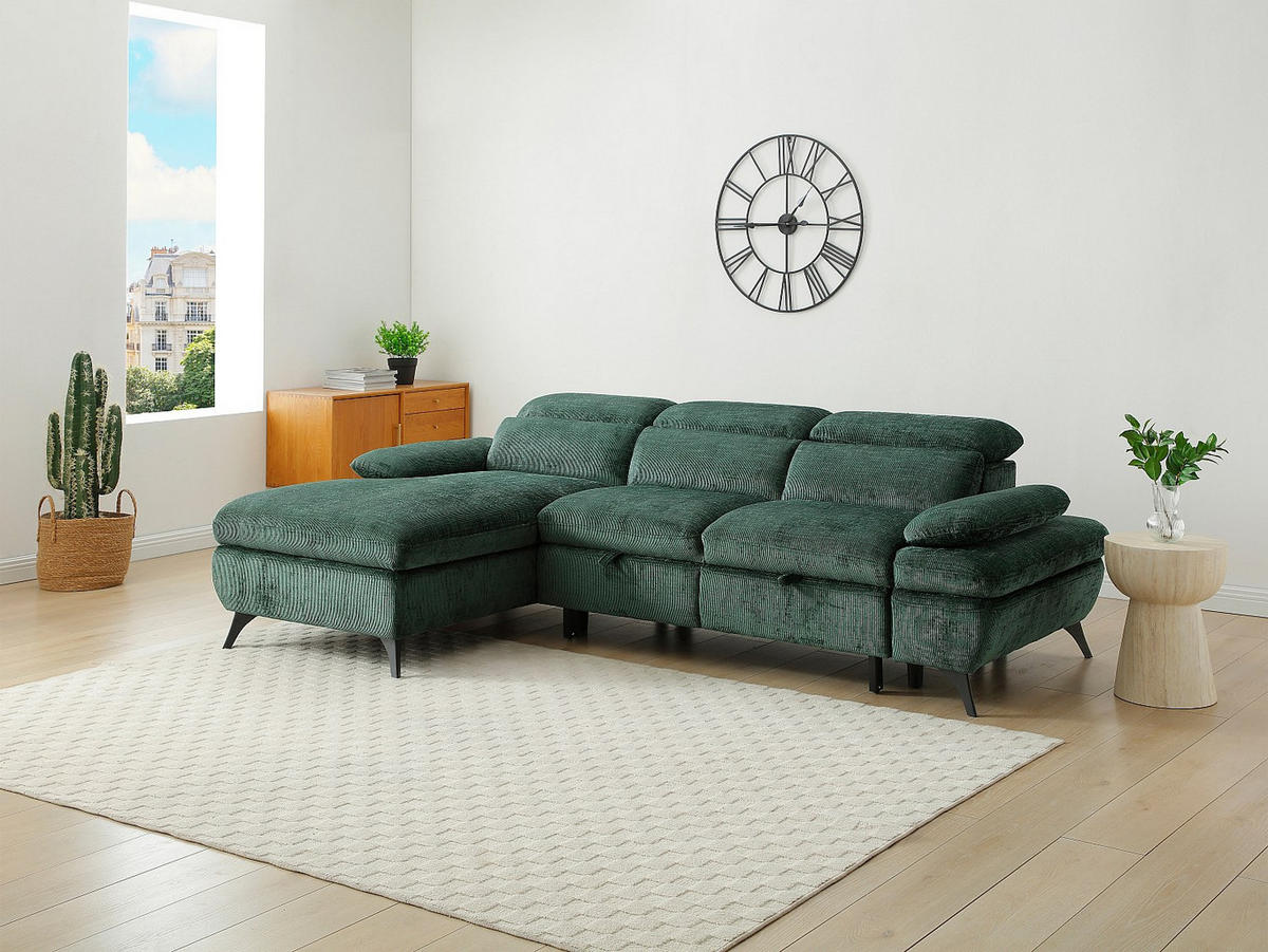 ECKSOFA mit Schlaffunktion - Ecke links - Strukturstoff - Grün - SURDELI - Grün, Textil (176/284cm) - Vente-Unique