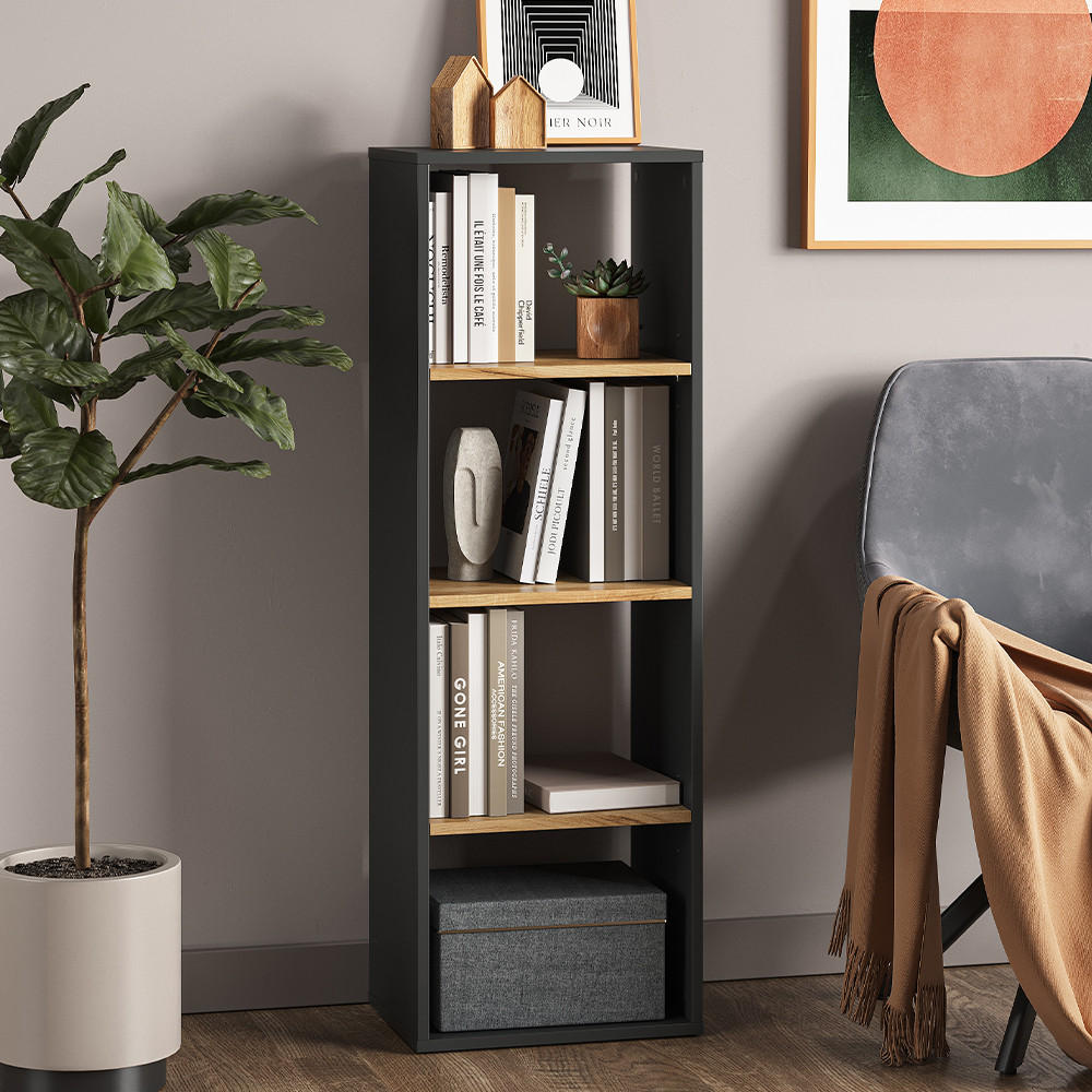 BÜCHERREGAL Tomy Anthrazit/Goldkraft Eiche 40 x 120 cm ,4 Fächer - Honigeiche/Anthrazit, Holzwerkstoff (40/120/30cm) - Vicco