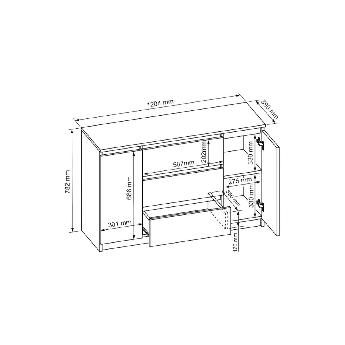 KOMMODE NUDO 120/78,5/39cm mit 3 Schubladen 2 Türen Anthrazit - Eichefarben/Anthrazit, Holzwerkstoff (120/78.5/39cm) - MASSENO