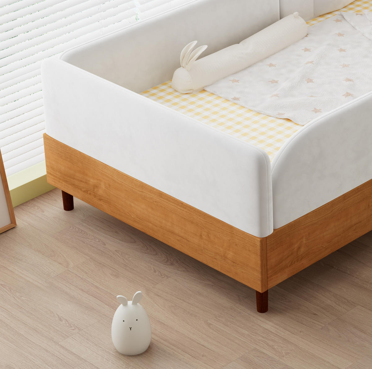 POLSTERBETT 90/200 cm Weiß/Natur aus Samt mit 2 Stautaschen - Naturfarben, Textil (90/200cm) - OKMYHOME