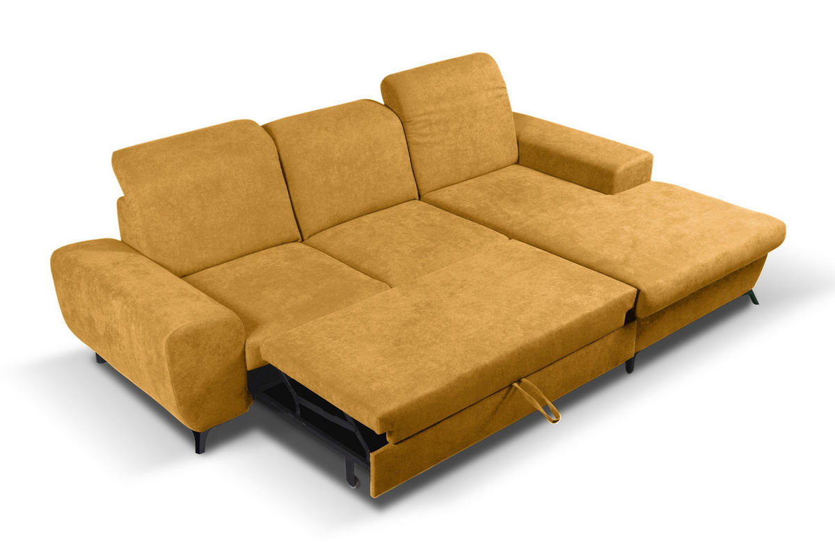 ECKSOFA LUCE R-S Gelb Plüsch-Stoff mit Schlaffunktion - Gelb, Holz (279/172cm) - MASSENO