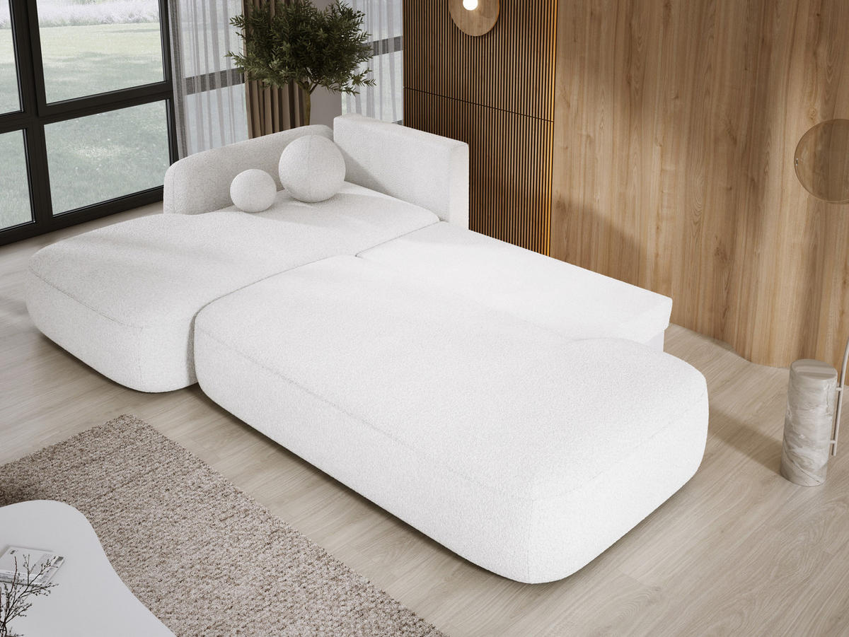 ECKSOFA BABU Mit Bettfunktion – Moderne Polsterecke Für Wohnzimmer Funktionales Schlafsofa Im Stoff NOW OR NEVER, 300x105x60cm, Linke, WEISS - Weiß, Holz/Textil (190/300cm) - DomoHome