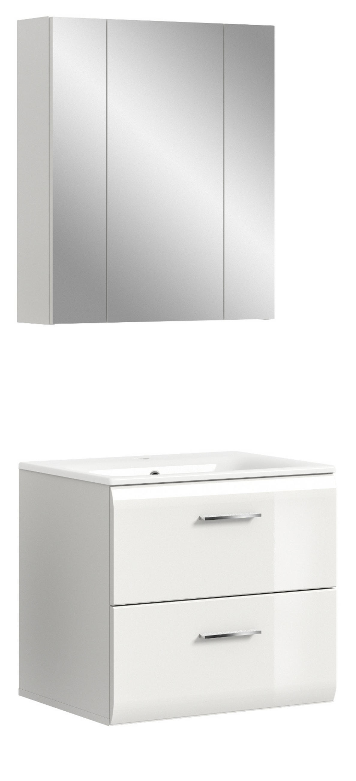 BADMÖBEL SET 2-teilig in weiß Hochglanz inkl. Waschbecken 60 x 185 cm Cover - Weiß Hochglanz/Silberfarben, Holzwerkstoff/Kunststoff (60/185/46cm) - Inn.Furn
