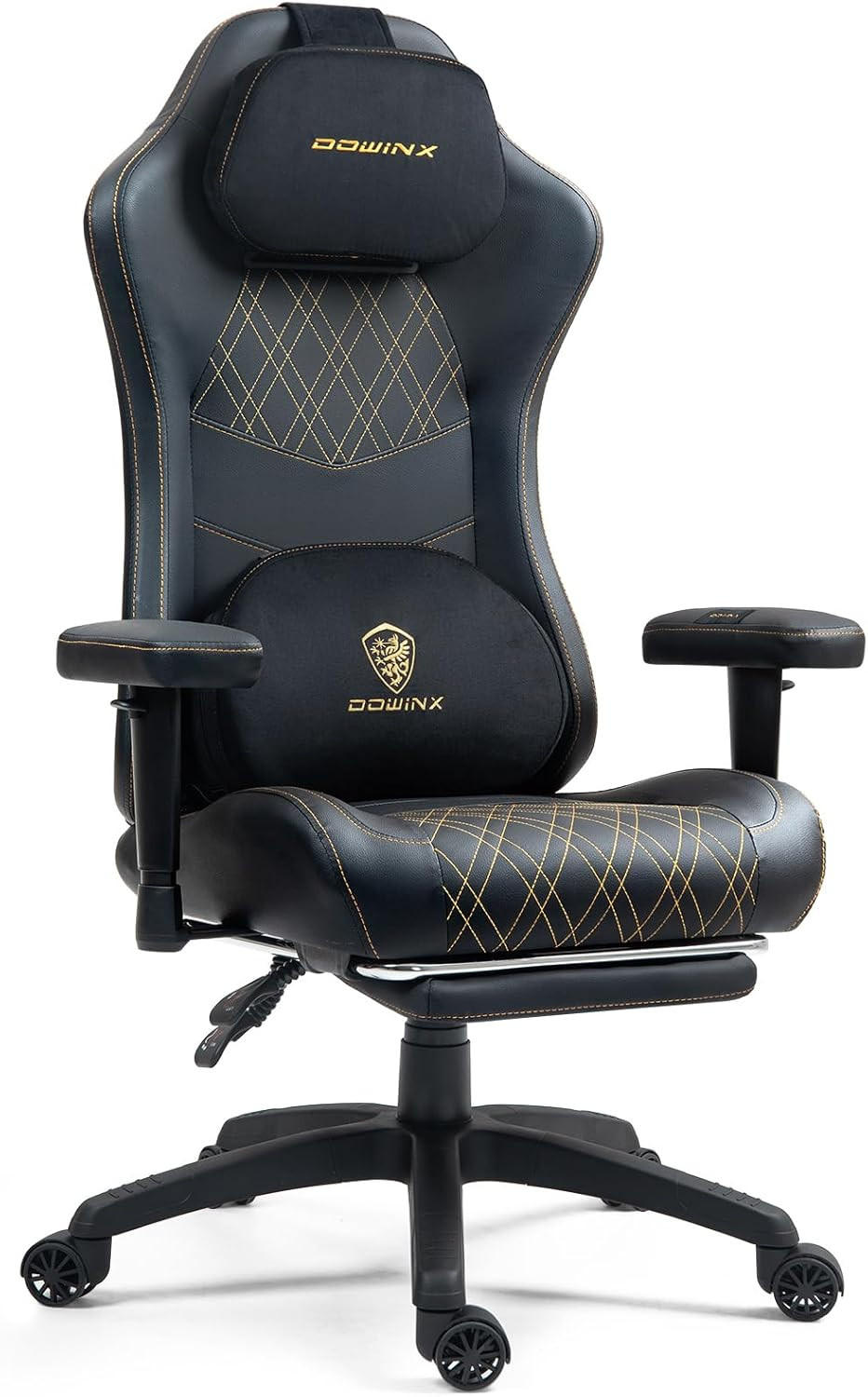 GAMING Stuhl &Massage-Wärmefunktion, atmungsaktivem Taschenfederkissen - Goldfarben, Leder (60/127/60cm)