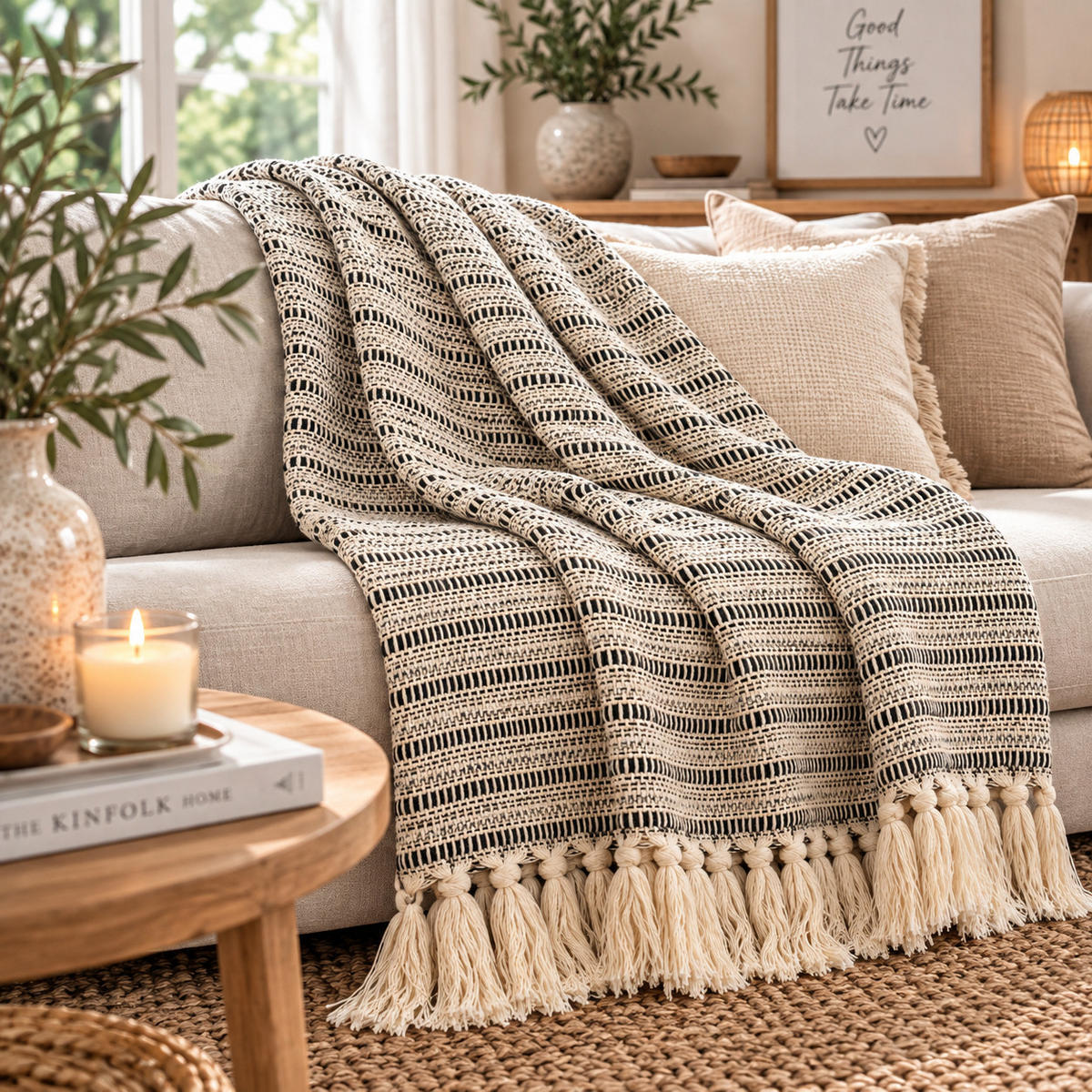 DECKE Linien 130x180 cm, 100% Baumwolle, Grau - Grau, Textil (180/180cm) - Au Maison
