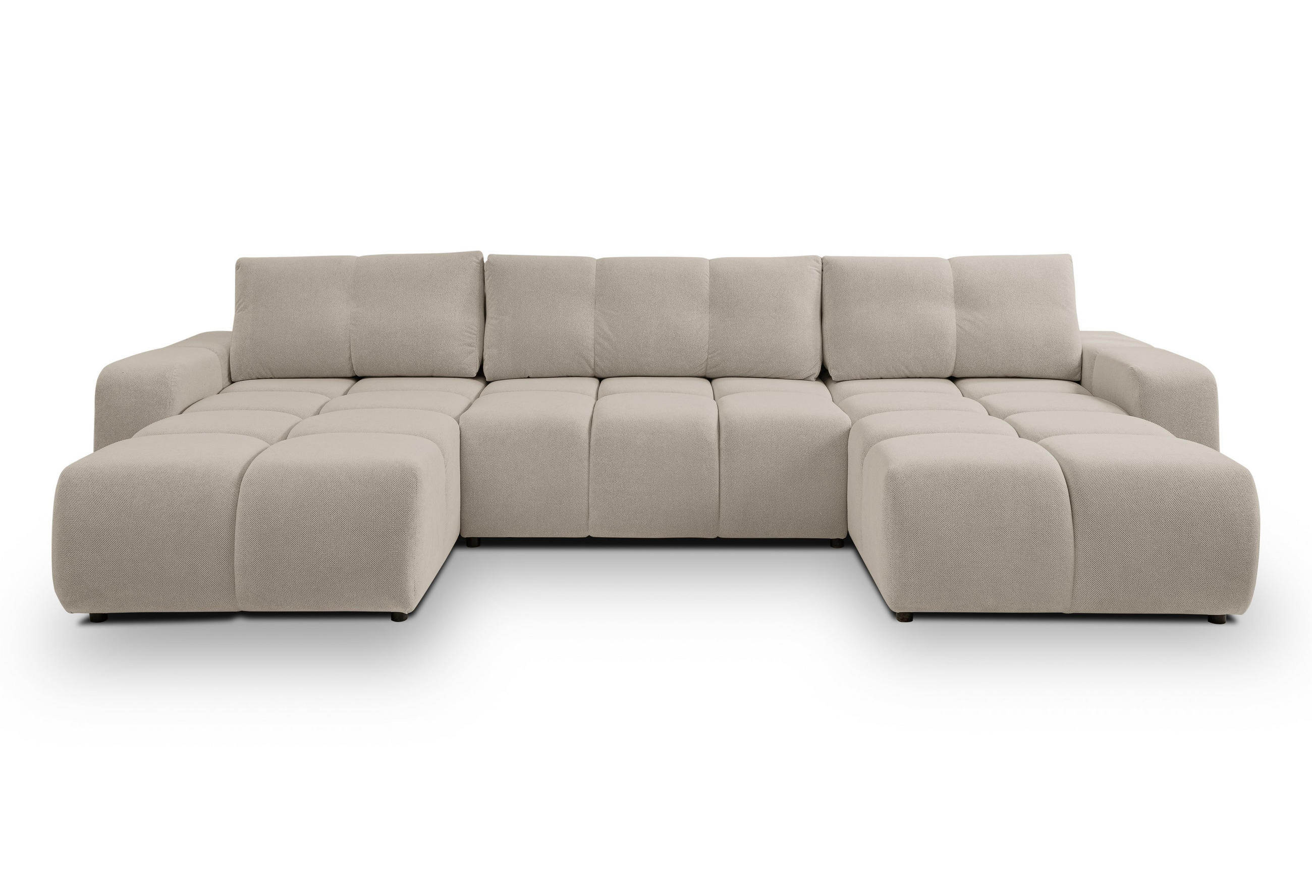 WOHNLANDSCHAFT DUCA U Beige Jersey mit Schlaffunktion - Beige, Holz (359/88/177cm) - MASSENO