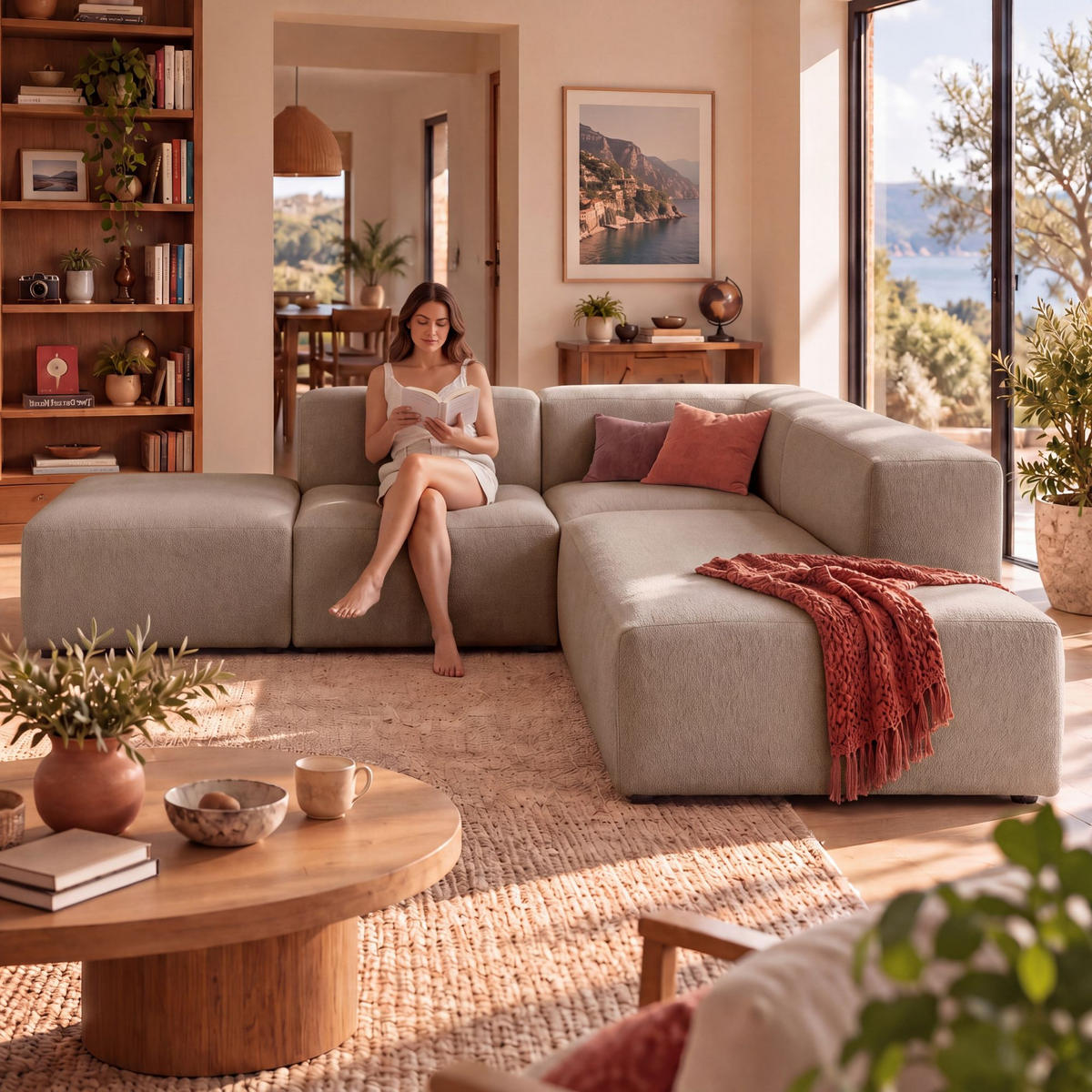 4-SITZER modulares Ecksofa HEAVEN SET 3 Rechts, Breite 270 cm Webstoff Braun - Schwarz/Braun, Holz/Kunststoff (270/245cm) - Muffo