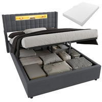 POLSTERBETT 140×200 mit Matratze, Hydraulische Bettkasten und LED Beleuchtung in Grau, Samtbezug - Grau, Holzwerkstoff/Textil (140/200cm) - STILVORA