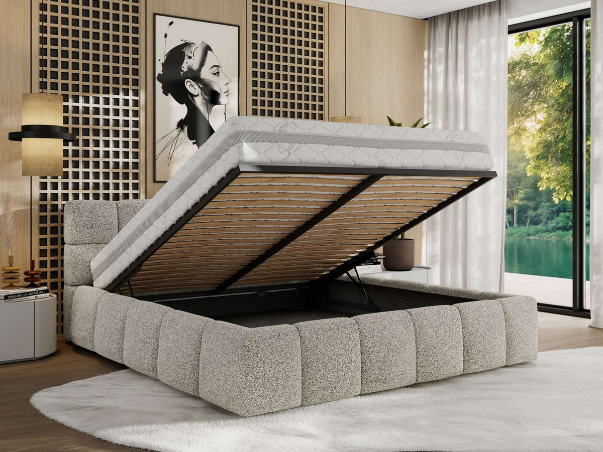 POLSTERBETT NIRA CLASSIC 200/200 - Hellgrau Strukture - Schaum-Matratze - Hellgrau, Textil (200/200cm) - MKS