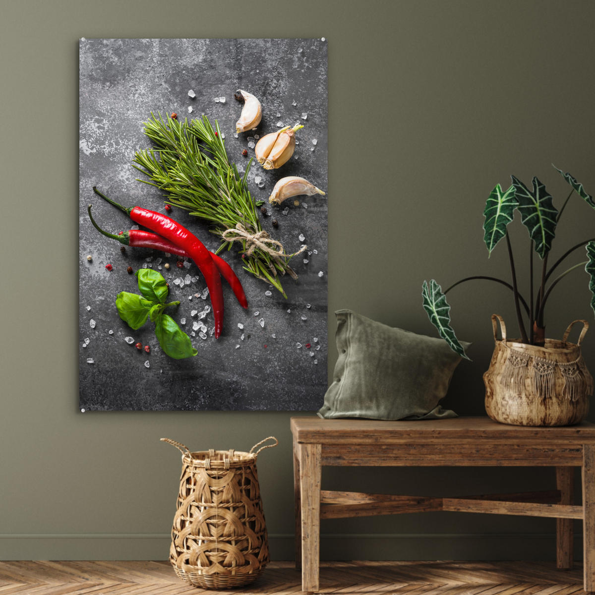 ACRYLGLASBILD Pfeffer - Kräuter - Gewürze - Beton 60x90 cm - Dunkelgrau, Glas (60/90cm) - MuchoWow