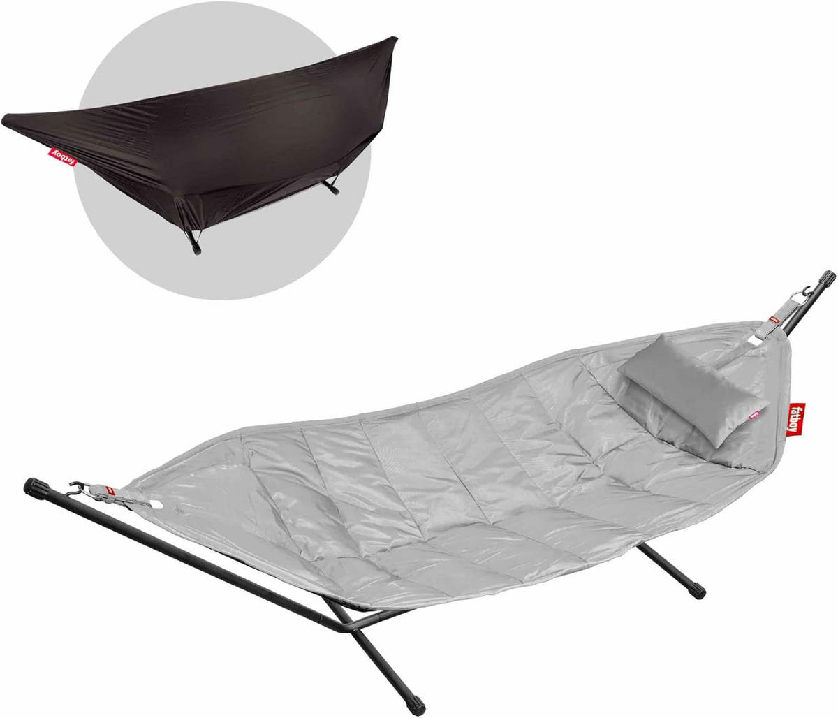 HÄNGEMATTE – Fatboy Headdemock Deluxe – Grau, für Zwei, inkl. Metallgestell, Kissen & Tragetasche, Outdoor, UV-beständig, Wasserabweisend - Hellgrau, Textil (330/110/127cm) - FATBOY