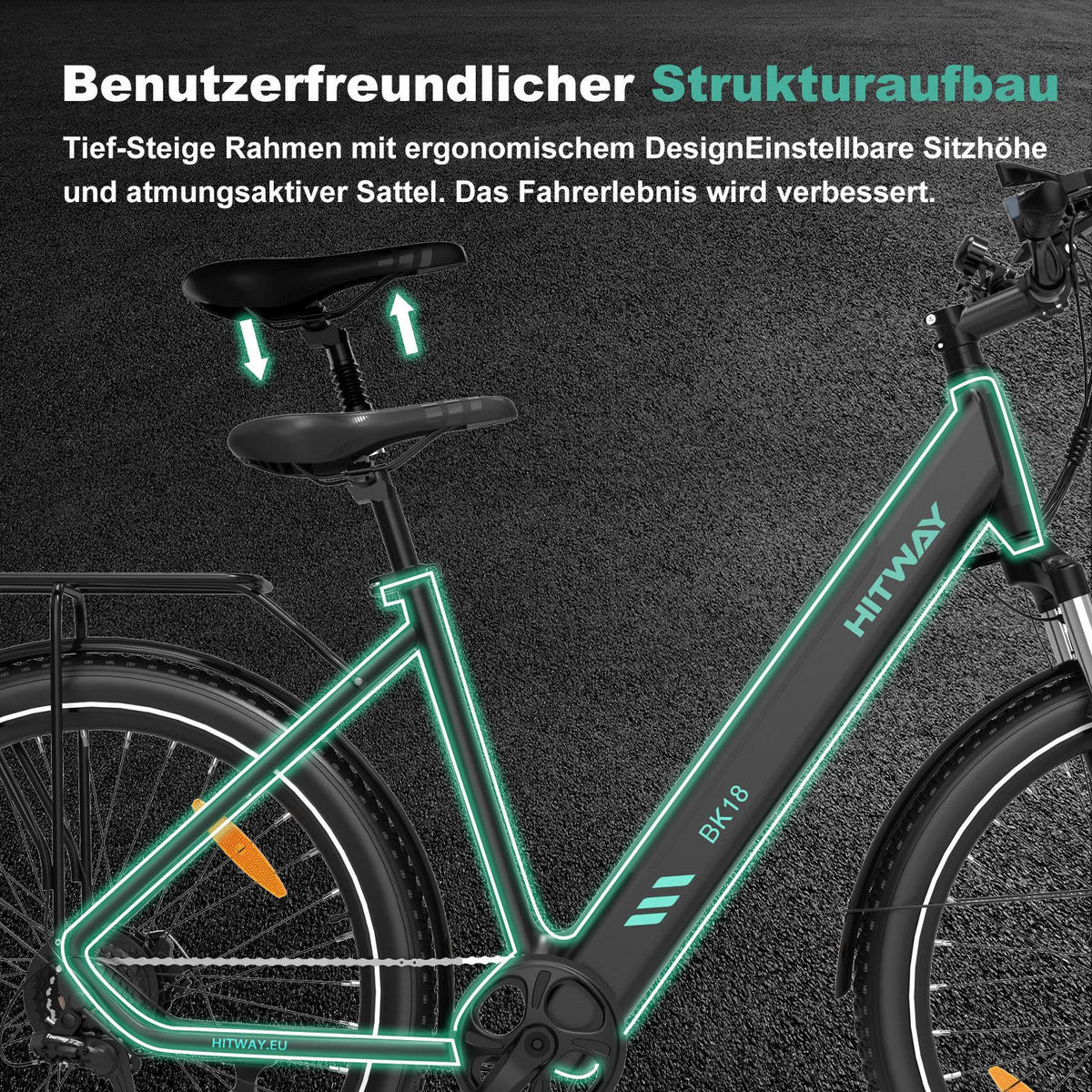 E-BIKE City BK18 27,5 *2,8 zoll mit Samsung 36V15Ah Akku bis zu 80km, 7 Gang - Schwarz, Metall (27cm) - COLORWAY