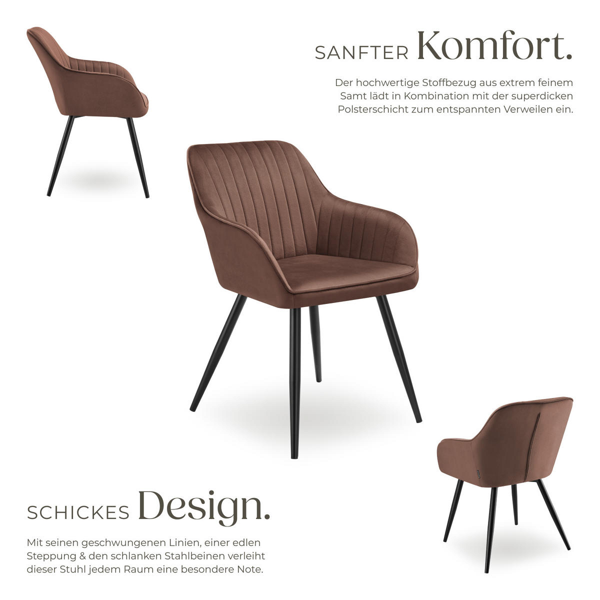 ESSZIMMERSTUHL 2er Set Marilyn 58 x 62 x 82 cm braun/schwarz - Schwarz/Braun, Metall (58/82/62cm) - tectake