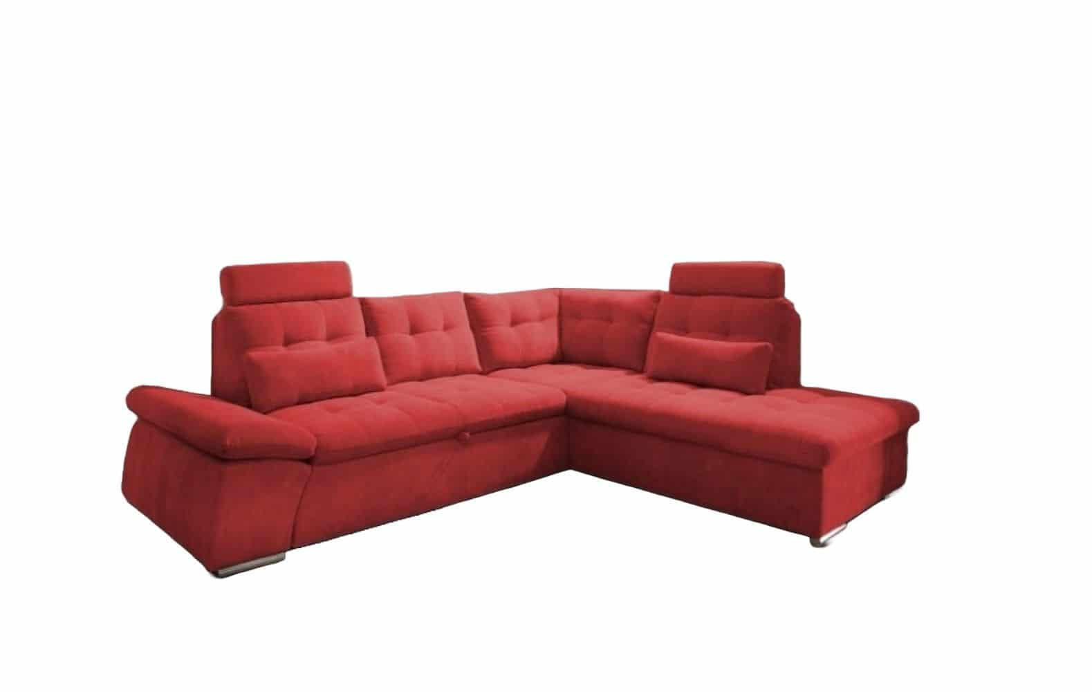 ECKSOFA mit Schlaffunktion, Bettkasten und verstellbarer Armlehne - Chromfarben/Rot, Textil (219/260cm) - ed exciting design